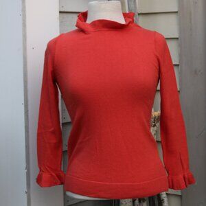 Ann Taylor Orange Red Stand Up Ruffle Collar & Cuff Cotton Blend Sweater Sz XS